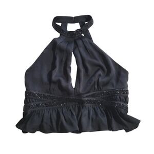 New Express Beaded Choker Halter Top‎ Ruffle Hem Sleeveless Whimsigoth Witchy